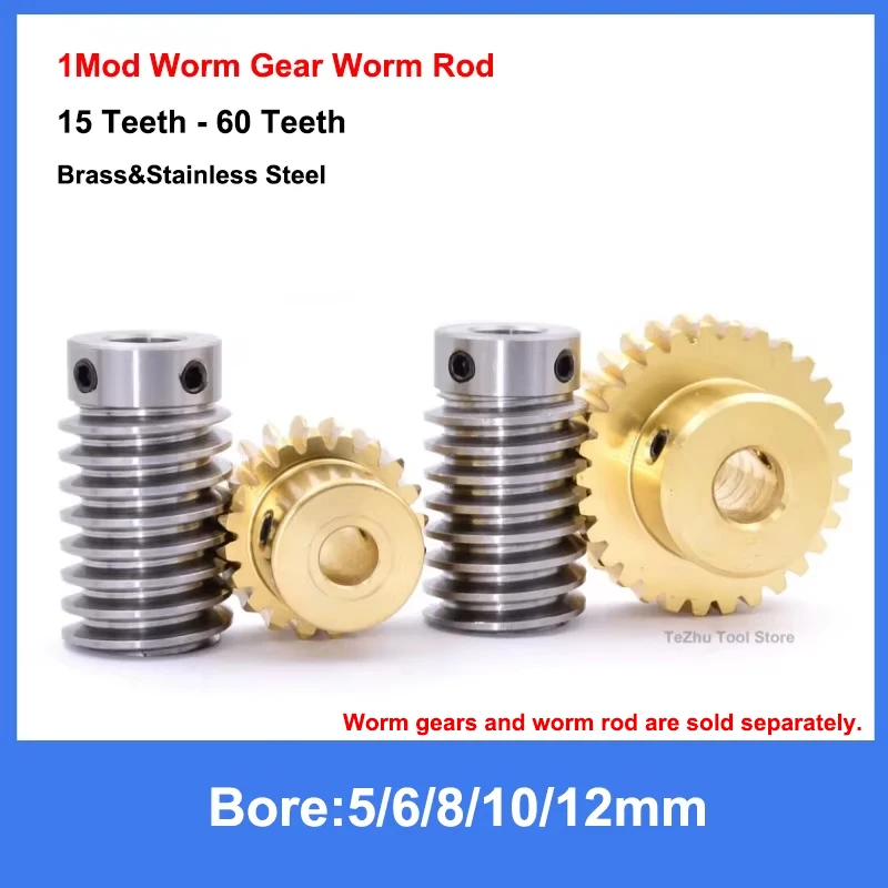 

1Pcs Brass Worm Gear Wheel 1M 15T-60T Stainless Steel Worm Rod 1 Modulus 15 Teeth-60 Teeth Worm Gear Bore 5/6/8/10/12mm