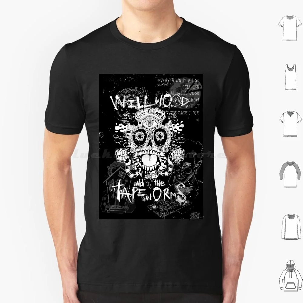 Will Wood And The Tapeworms Artwork Design T Shirt 6xl Cotton Cool Tee Will Wood Tapeworms White Skull Psychedelic Alternative