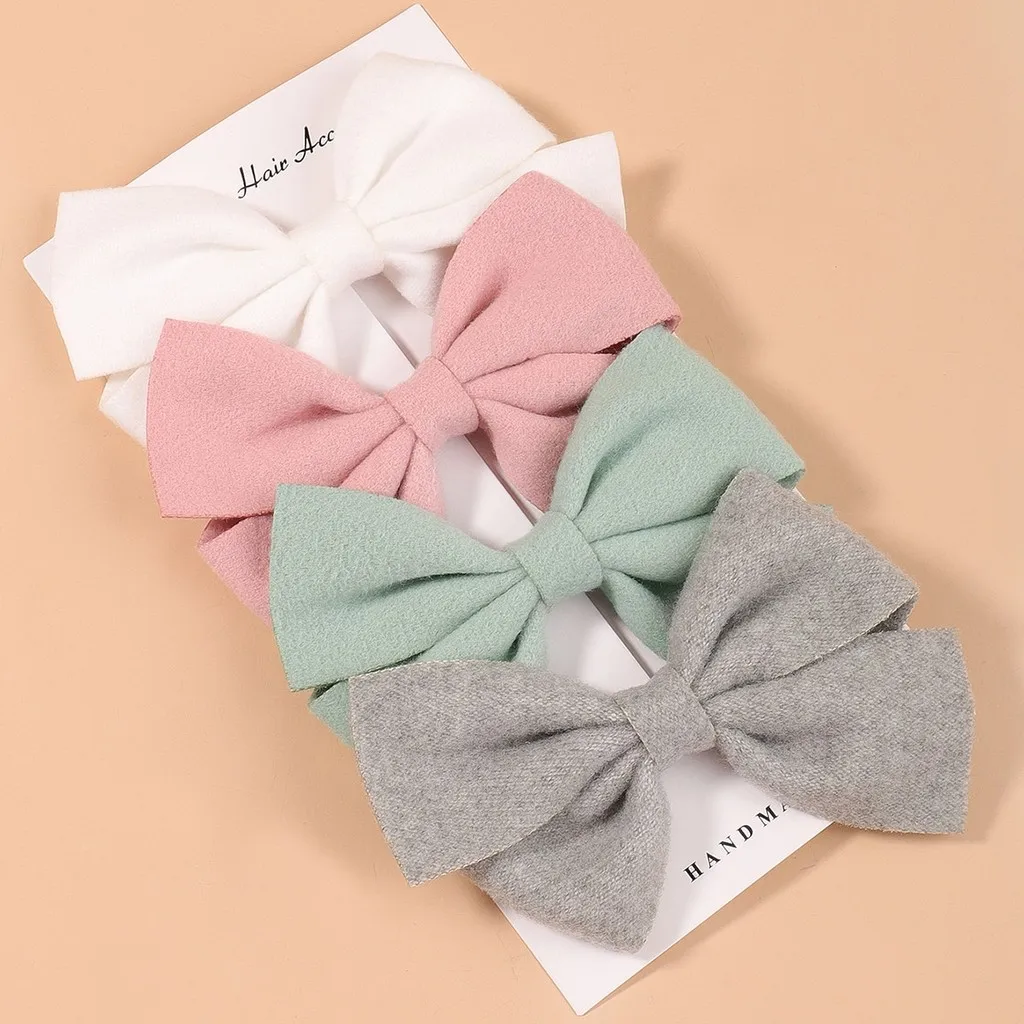 

4pcs/set Solid Color Cotton Kids Bows Hair Clip for Cute Girls Boutique Hairpin Barrettes Headwear Baby Hair Accessories