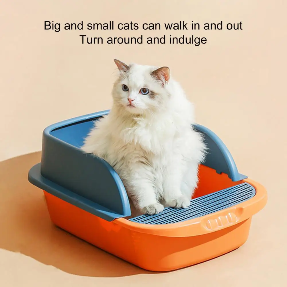 Cat Litter Box Semi-Closed Anti-Splashing Large Space Contrast Color Heighten Cat Litter Storage Detachable Fence Block Easy