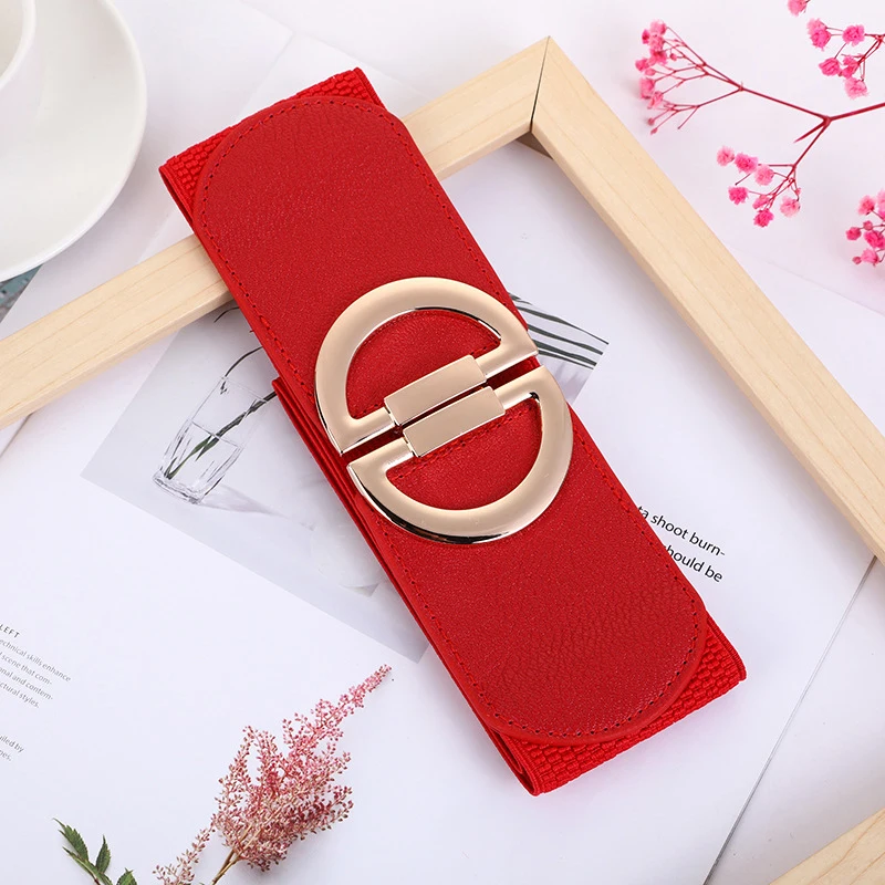 Women Leisure Elastic Wide Waistband Belt Ladies Fashion Alloy Buckle Stretchy Waist Belt Decorative Buckle Waist Cover