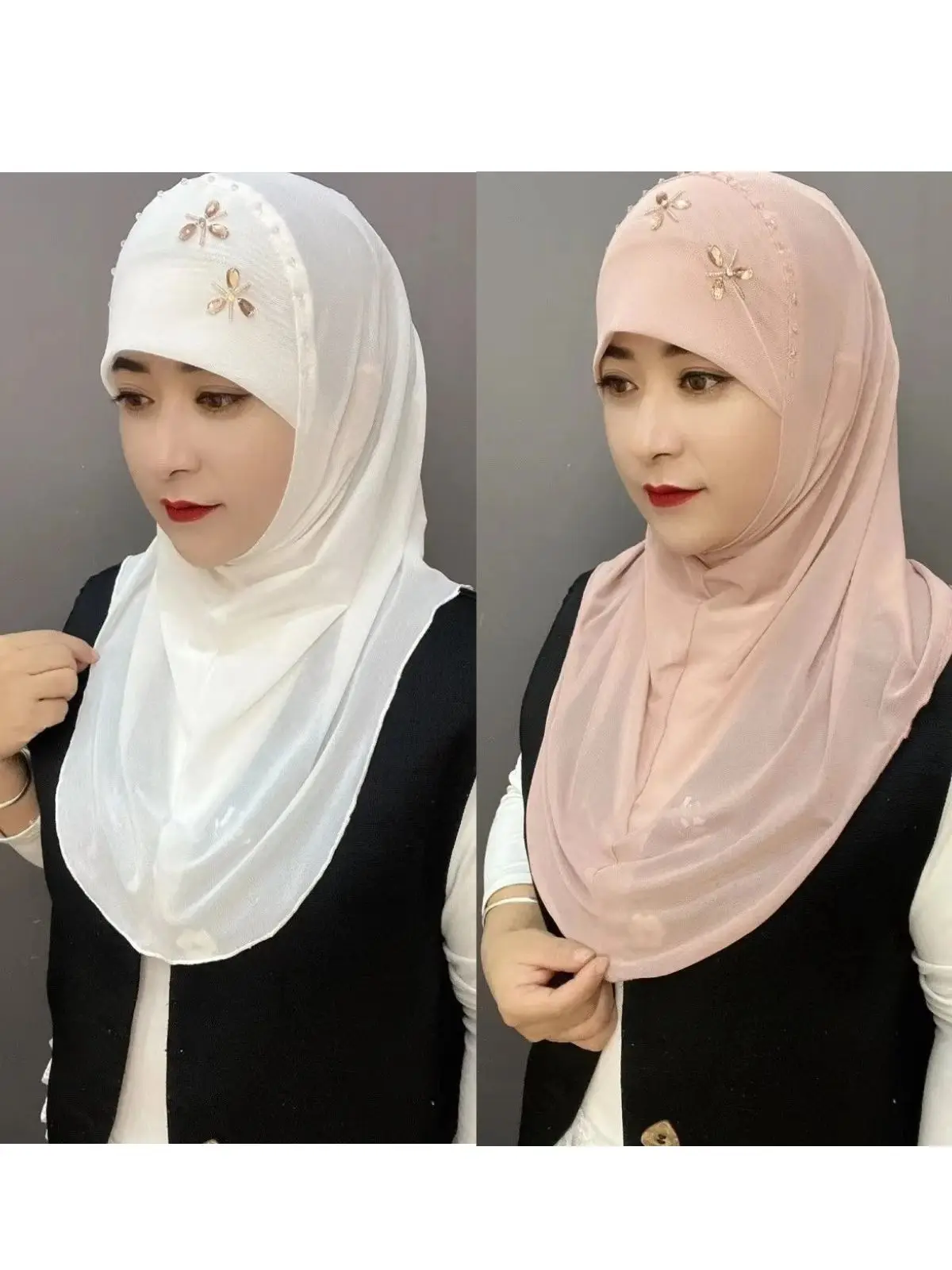 

Оптовая продажа, 2 шт., хиджаб, шляпа с бисером, мусульманские женщины, мягкая вуаль, белые шапки, молитвенная шляпа Рамадана, удобные шапки, африканские шапки, летние шапки