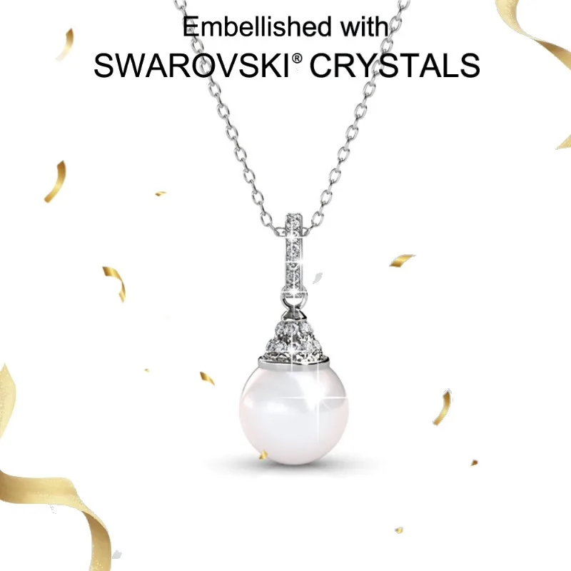 

Daisini 925 Sterling Silver Pearl Waterdrop Pendant Necklaces with Swarovski Crystals Chain Wedding Engagement Jewelry for Women