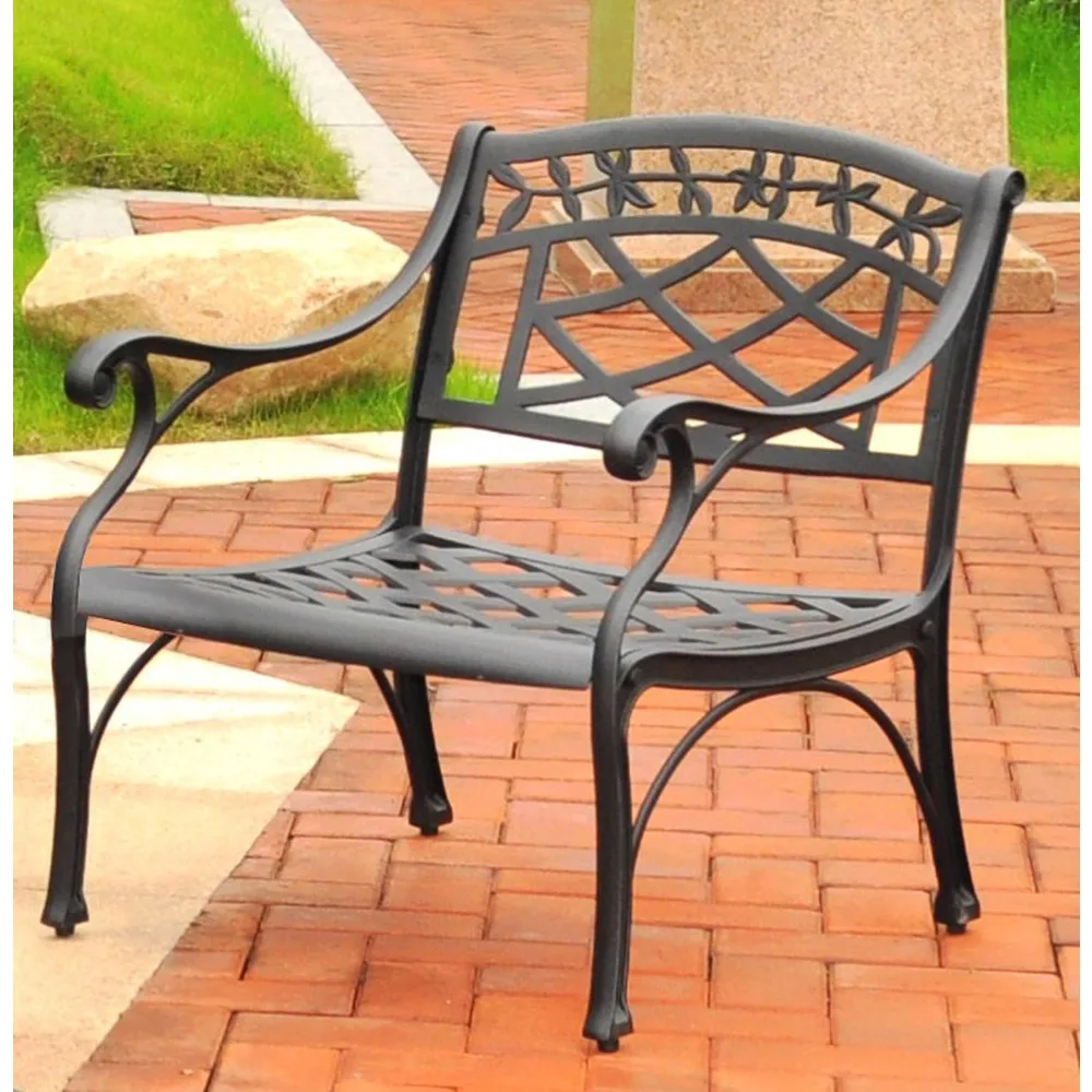Cast Aluminum Outdoor Chair for Conversation, Porch, Deck, Balcony, Black