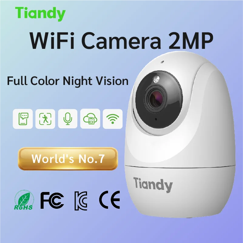 Tiandy 2MP Indoor Wireless Camera Full Color Night Vision Human Detection Two-way Talk Cloud Storage Pet Baby Elderly Care