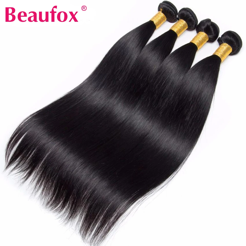 Beaufox-mechones de cabello humano liso indio, extensiones de cabello Natural o negro azabache de 8-32 pulgadas, 1/3/4 piezas