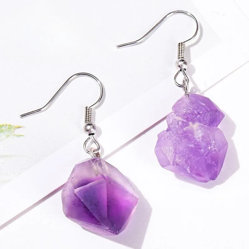 20pairs Irregular Rough Raw Ore Natural Stone Amethysts Quartz Crystal Stainless Steel Hook Earrings