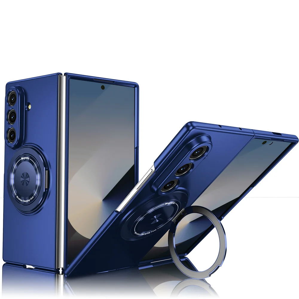 Solid Color Rotate Bracket Phone Case For Samsung Galaxy Z Fold 7 6 5 4 5G MagSafe Magnetic PC Hard Shell Protective Back Cover