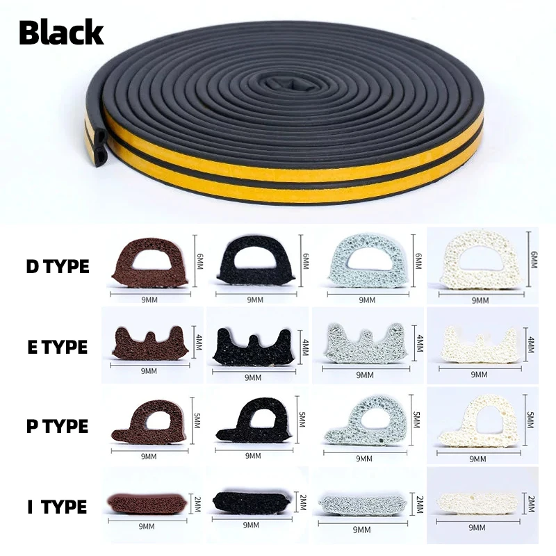 Cuttable 6M-12M Door Window Weather Stripping Self Adhesive Rubber Seal Strip Windproof Dustproof Waterproof Sound Insulation Ta