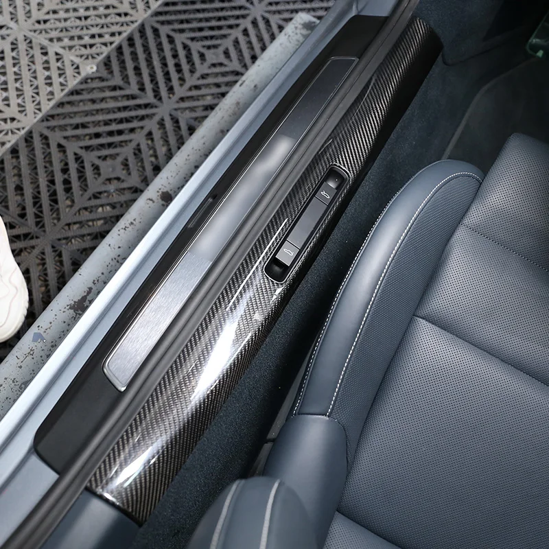 Real Carbon Fiber For Porsche 911 992 2019-2022 Inner Door Central Control Gear Panel Cover Door Sill Trim Stickers Accessories view 3