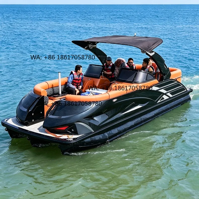 Kinocean Factory Direct Aluminum Pontoon Boat Fishing Yacht Boat with Electric Sport Arch Luxury Console and Motor for Rental