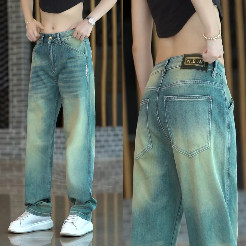 

Мужские джинсы прямого кроя класса люкс в американском ретро-стиле, свободные повседневные брюки, модная городская одежда, длинные брюки из хлопка с множеством карманов