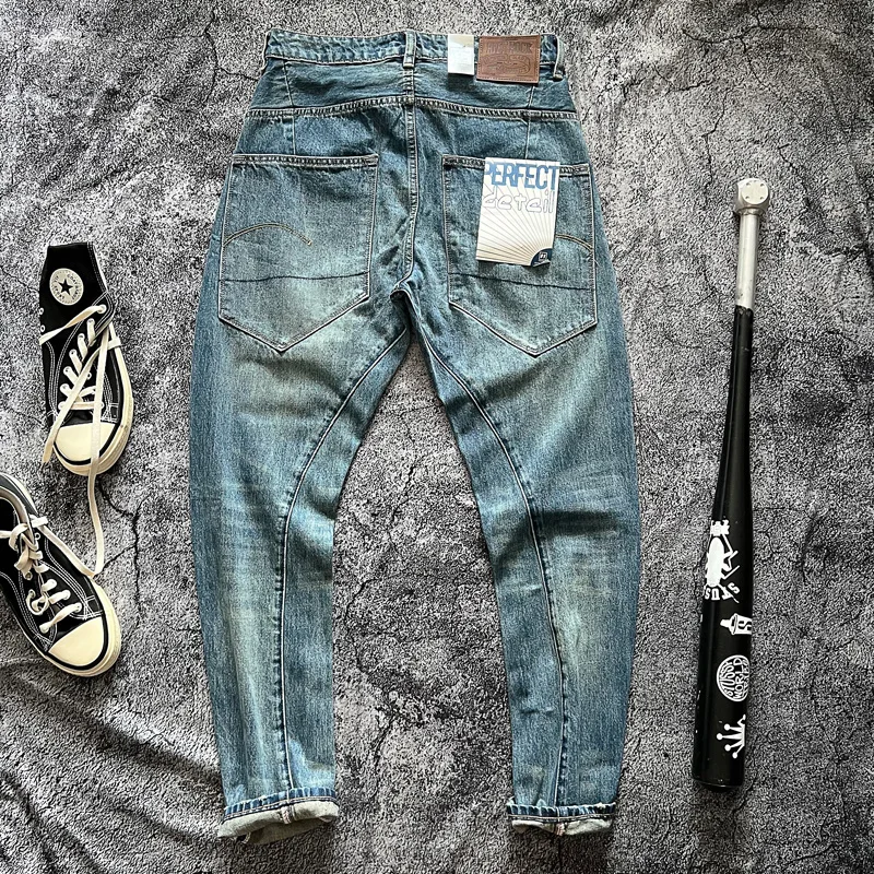 

3D Tailored Cotton Jeans Men's Heavy Washed Loose Fit Spring Autumn Harlan Pants Trendy Casual Wear Resistant Multi Pocket De...