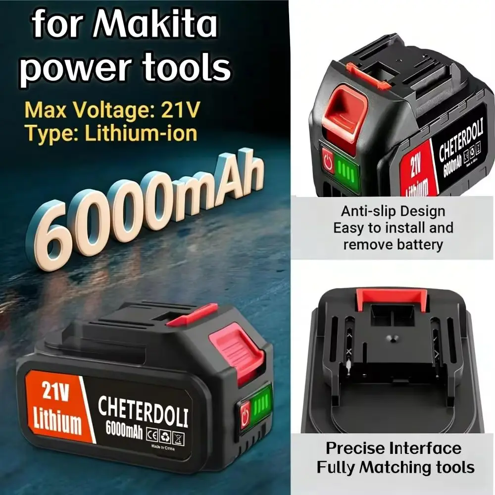 

21V Replacement Power Tool Battery with LED Lights for Makita BL1850 BL1840 BL1440 Electric Drills Cordless Tools Rechargeable .