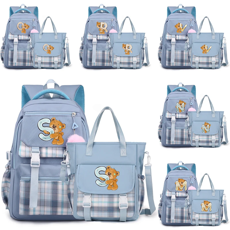 2Pcs/set Letter Bear Backpack Teenager Student Hildren Schoolbag with Shoulder Bag Ladies Commuter Bag Girl Boy Kid Gift Handbag