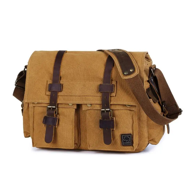 Mode Vintage lederen canvas dames heren messengertas Katoenen canvas crossbody tas Heren schoudertas Sling Casual tas