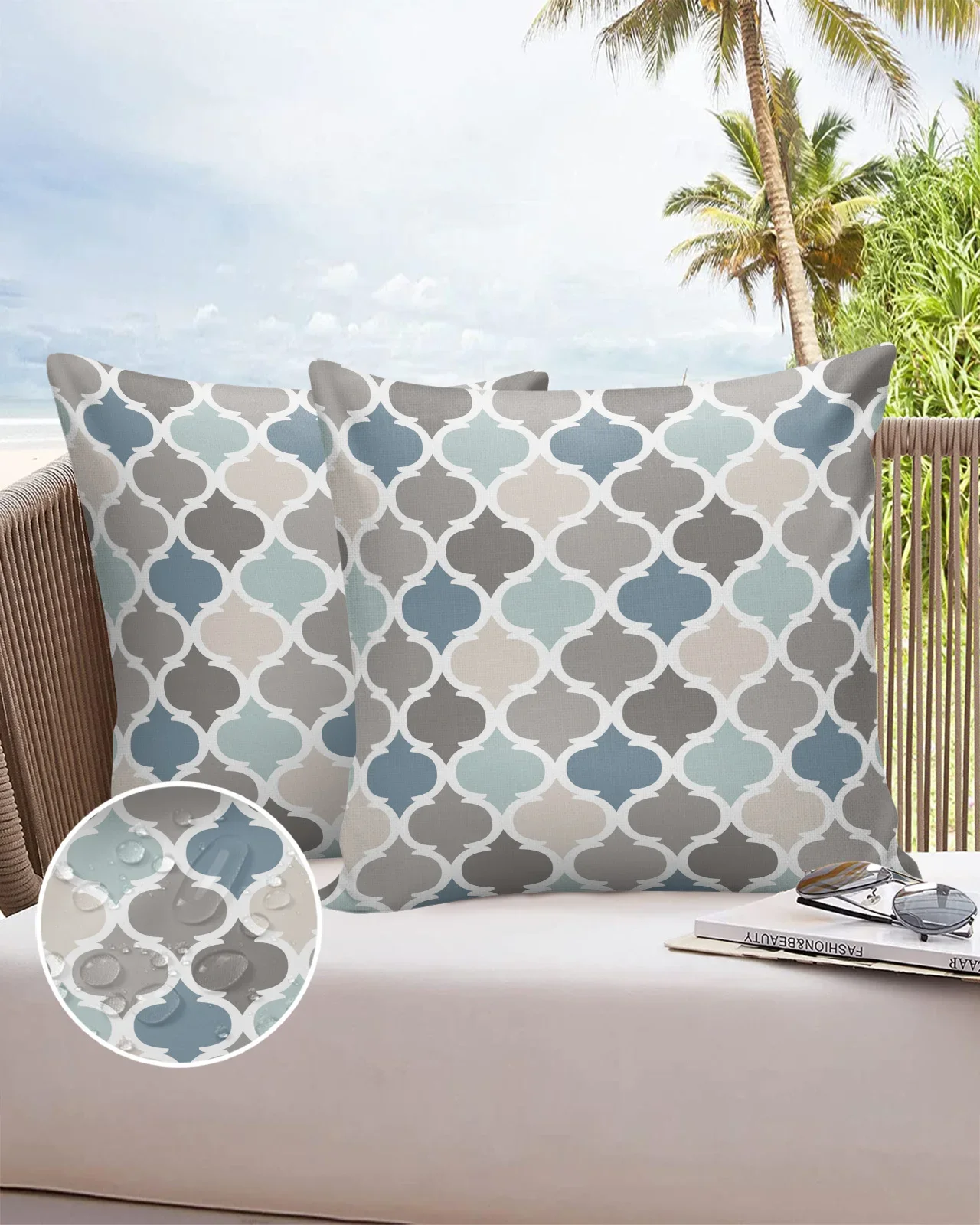 2/4PCS Outdoor Garden Chair Waterproof Cushion Cover Indigo Gray Morocco Geometry Home Decor 40/45/50/60/66cm Pillow Case