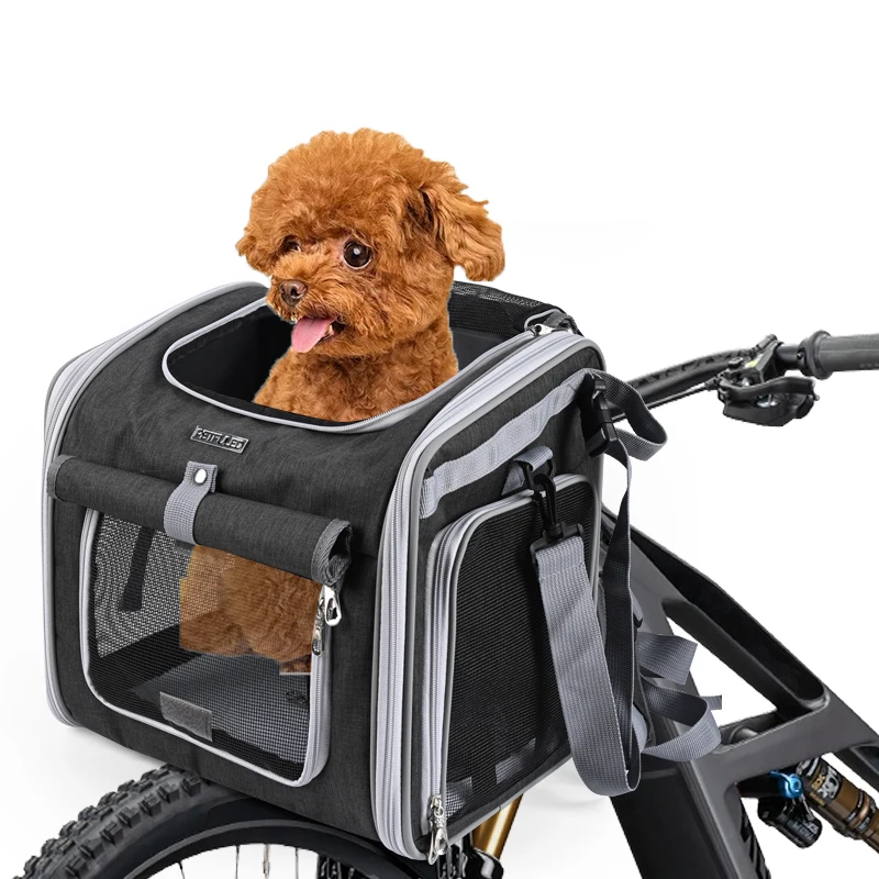 Fahrradkorb für Hunde oder Katzen, erweiterbarer, weicher Haustier-Trägerrucksack mit 4 offenen Türen, faltbarer Hunde-Fahrradträger – Detail 1