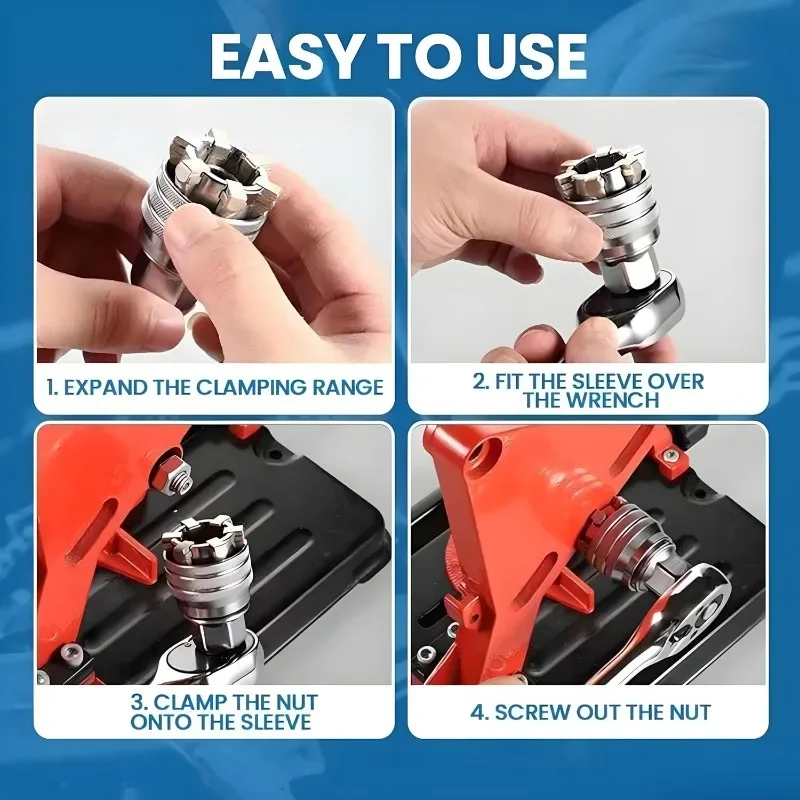 Robuster, verstellbarer Universal-Nuss-Satz aus CRV-Stahl, 1019 mm, 38 mm Antrieb, kompatibel mit Bohrmaschine und Ratsche, ideal für die Autoreparatur. – Detail 5