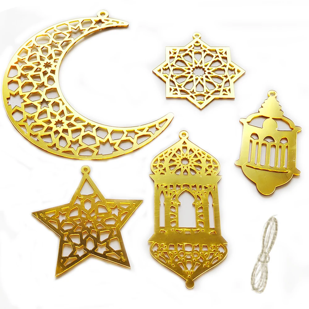 Ramadan Moon Star Hanging Decoration Acrylic Eid Mubarak Banner Pendant Ceiling Hanging Ornament Ramadan Kareem Decoration 2025