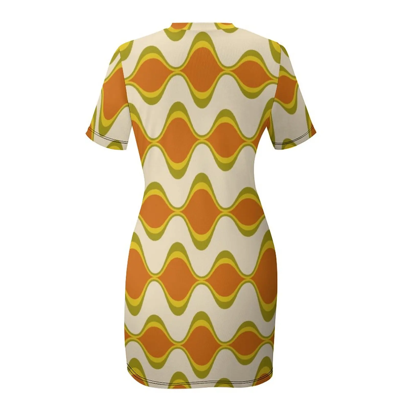 Motif ondulé psychédélique rétro en Orange, jaune, Olive robe à manches courtes robe d'été robes de bal quotidiennes robe 2025