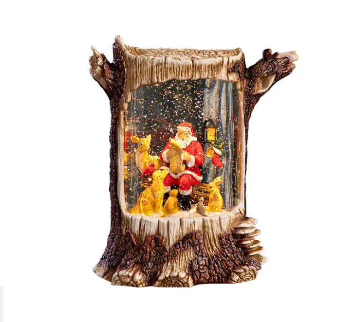 Vintage Stump Crystal Ball Music Box Snow Tabletop Ornament Decoration Christmas Gift
