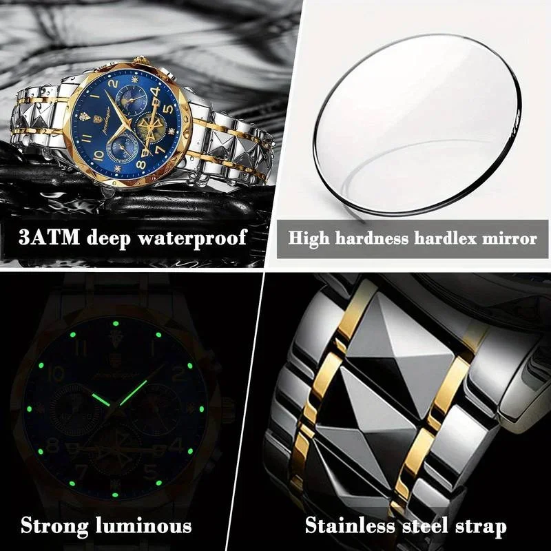 Swiss-reloj multifuncional para hombre, cronógrafo de cuarzo, resistente al agua, luminoso, a la moda, nuevo