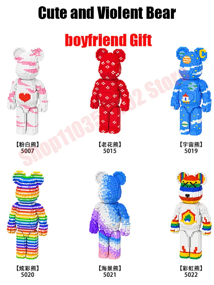 NEW Cartoon Love Violent Bear Nano Building Blocks Cartoon Colour 3d Model Creative Micro Diamond Bricks Toys For Children Gifts