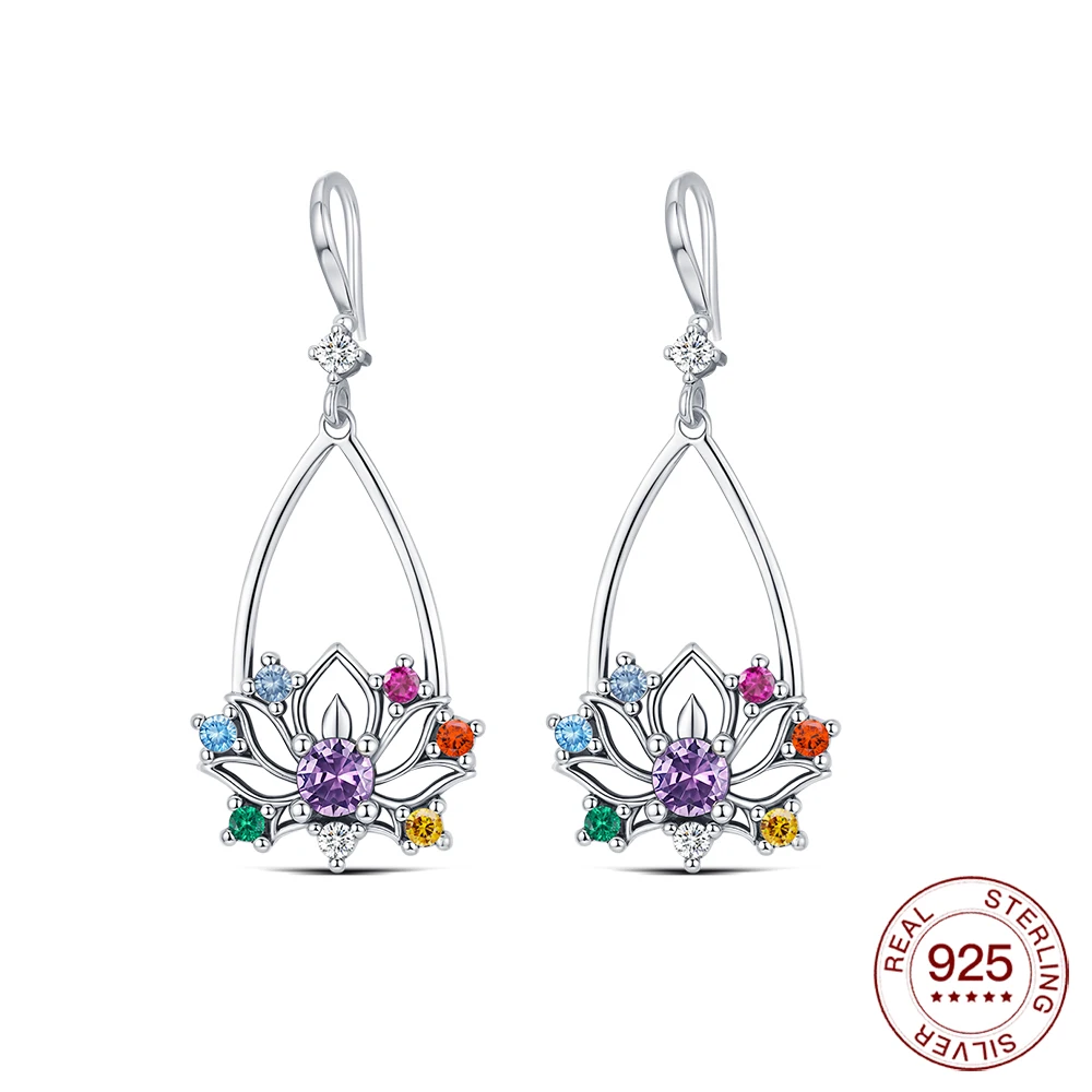 New 925 Sterling Silver Yoga Seven-Chakra Energy Lotus Earrings Hypoallergenic Earrings Convey Blessings Jewelry Gift For Women