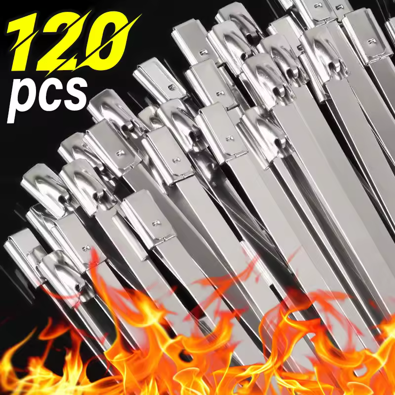 Attaches de câble en acier inoxydable, enveloppes d'échappement, verrouillage enduit, robuste, autobloquant, fil métallique, fermeture éclair, vente en gros, 120/20 pièces