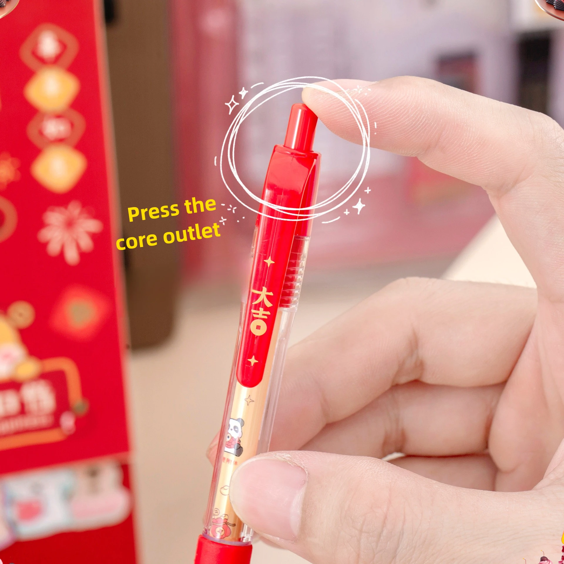 48 Pcs with Box Automatic Pencil for Primary School Students Soft Grip Continuous Core Good Luck Cute Panda Press