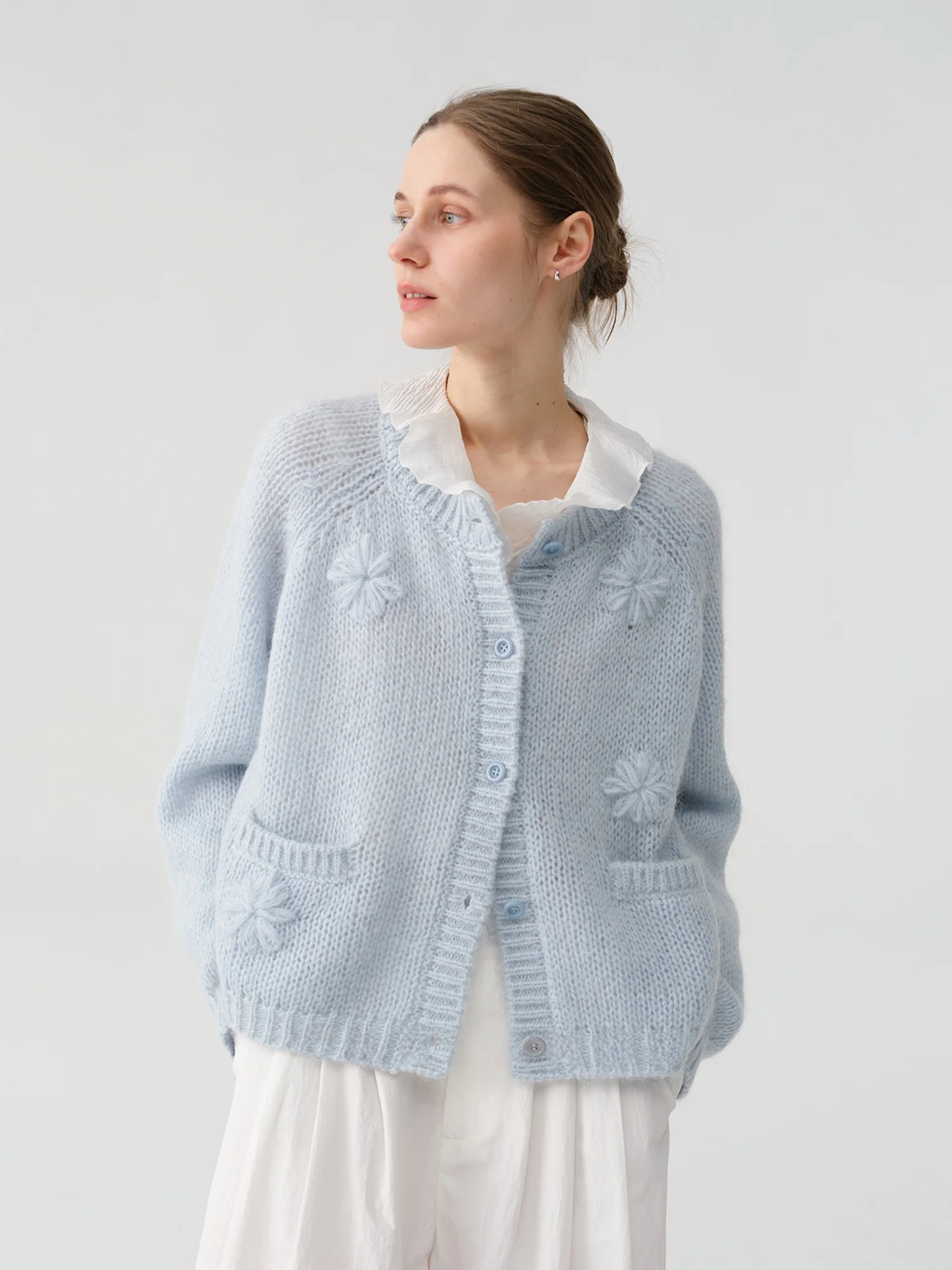 

Кашемировый свитер Chalamon с ручной вышивкой и сложной отделкой, весенний, с круглым вырезом, открытый кардиган, женский, повседневный стиль, мягкий, с длинными рукавами