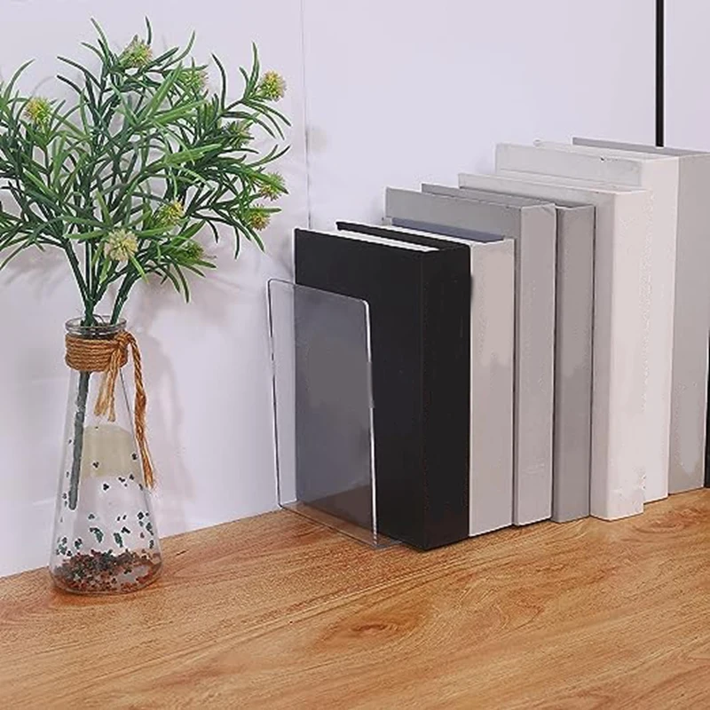 8 PCS Bookends Bookshelf Transparent Acrylic L-Shaped Bookend Picture Book Album Compartment Board Storage Book Clip