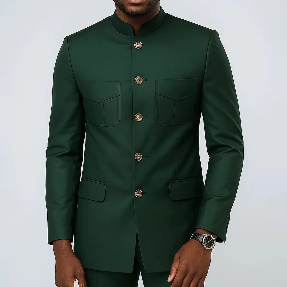 

Solid Color Men's 2 Piece Jacket Pants Suits Elegant Green Single Breasted Customzied Blazer Formal Daily Male Clothing Sets