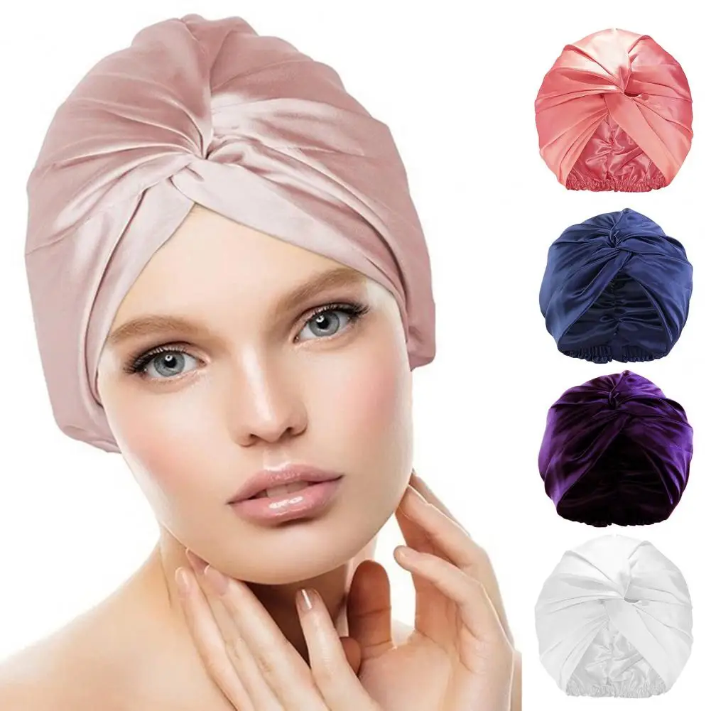 

Hair Protection Hat Adjustable Knotted Satin Hairs Bonnet Double Layer Hair Wrap Women Hair Care Turban Satin Sleep Hat