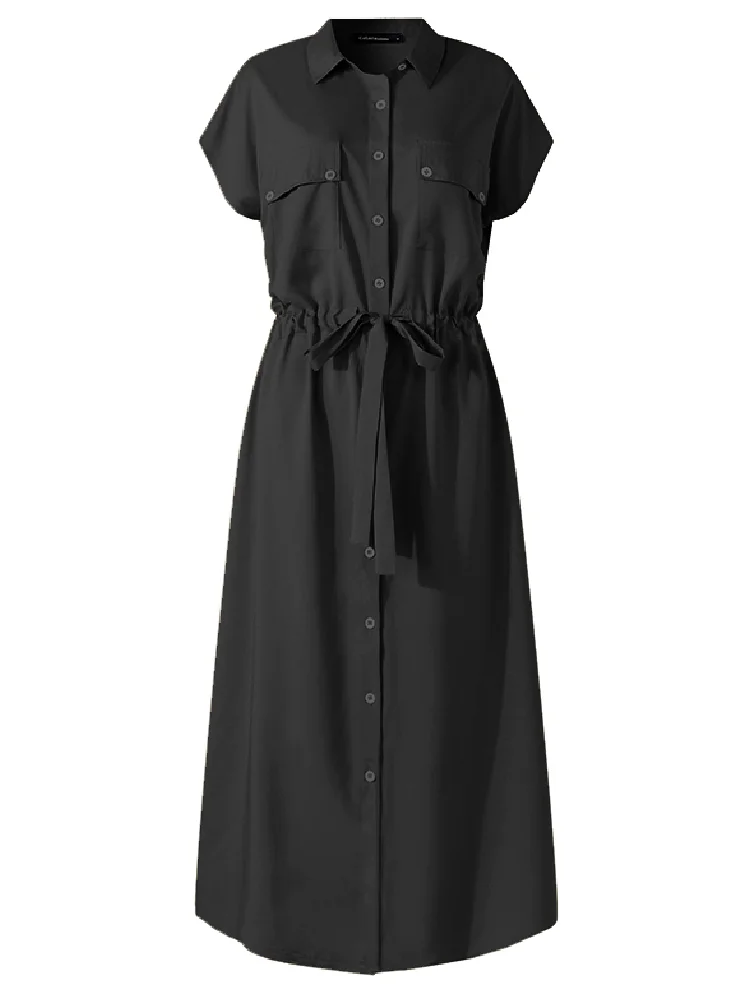 Celmia Summer Fashion Lapel Shirt Dress Women Streetwear Cargo Sundress Casual Sash Work Robes Short Sleeve Buttons Vestidos