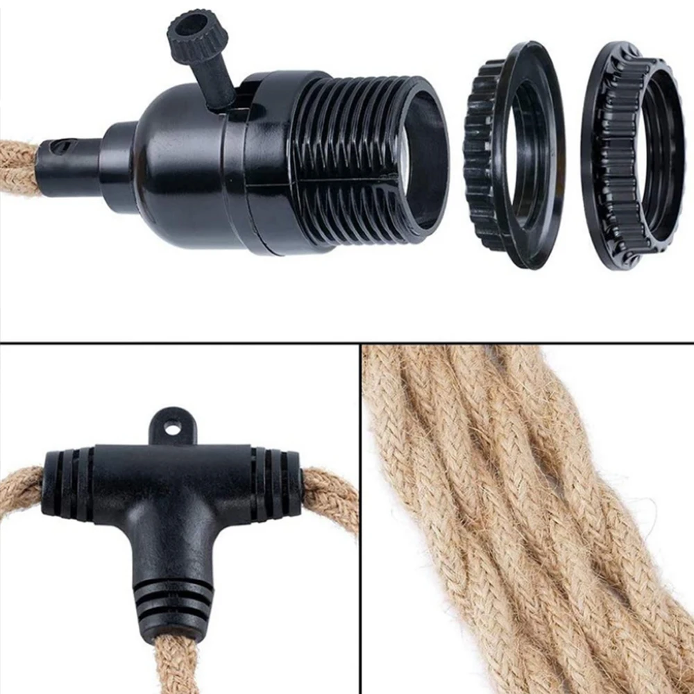 4.5M/6.8M E27 Lamp Base Power Cord EU/US Plug Hemp Rope Electrical Wire Socket Vintage ON/OFF Switch Cable For Pendant Light