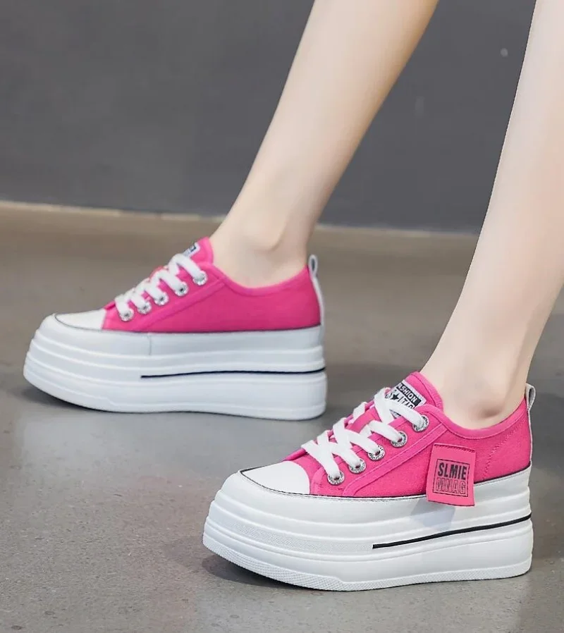 2024 New Woman Platform Sneakers Wedge Shoes Female 8cm Height Increasing Ladies Breathable Cloth Casual Shoes Canvas Shoes