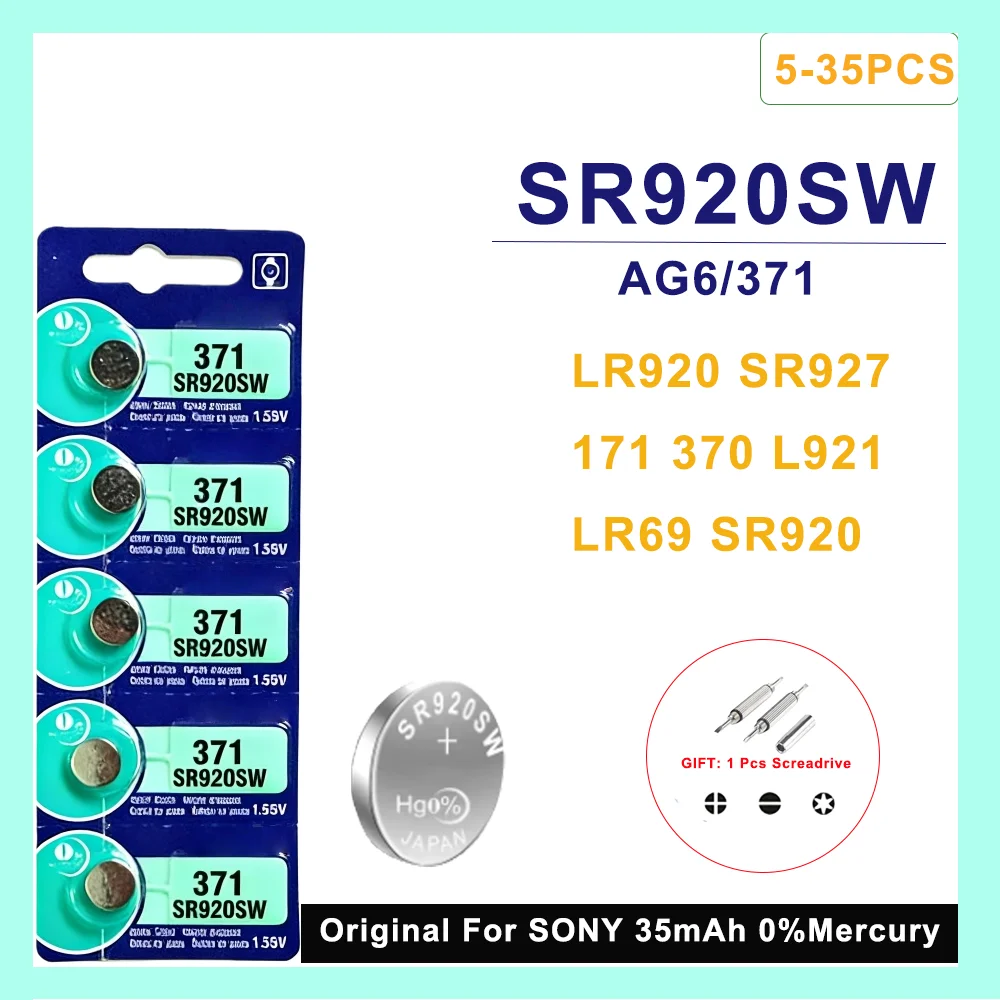 Original For SONY AG6 371 SR920SW LR920 SR927 171 370 L921 LR69 SR920 Button Batteries For Watch Toys Remote Cell Coin Battery