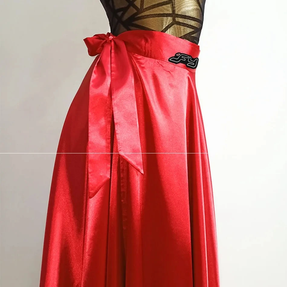 Lady Female Professional Long Latin Dance Skirt Spanish Bullfight Dance Performance Skirt For Samba Tango Red Black Double Sided