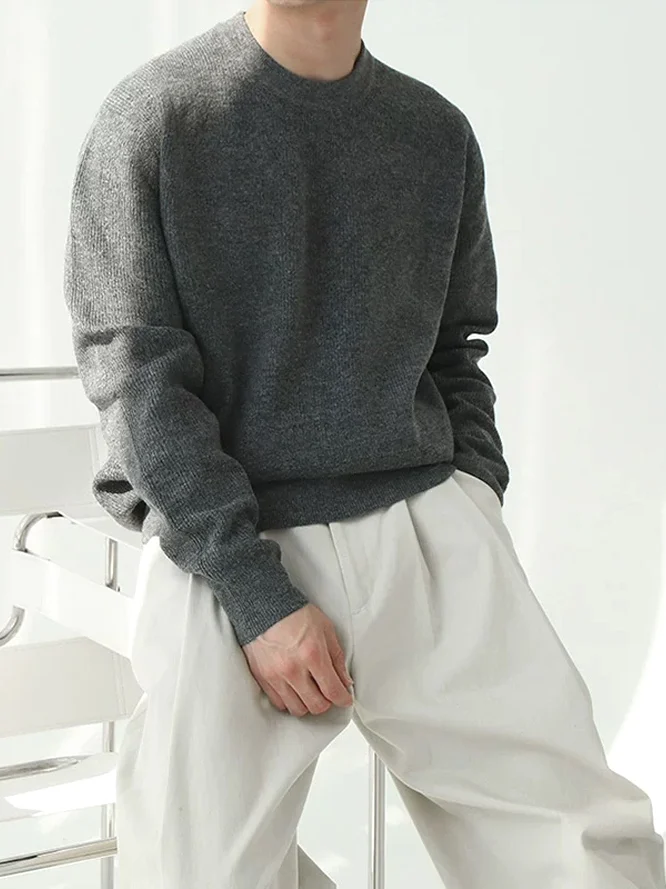 

Slim Fit Long Sve Knitted Sweater Men's American Sle Faionable Core Spun Yarn Thin Knitwear Base irt Casual Wear