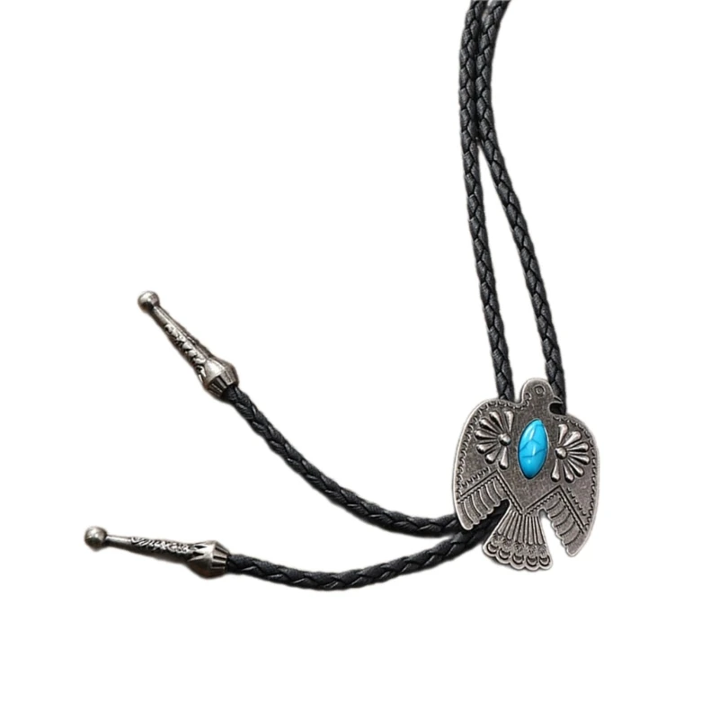 Mens Vintage American Bolo Tie Western โลหะ Eagle Bird หินคาวบอยหมวกจี้เสื้อคอเนคไทเครื่องประดับอุปกรณ์เสริม