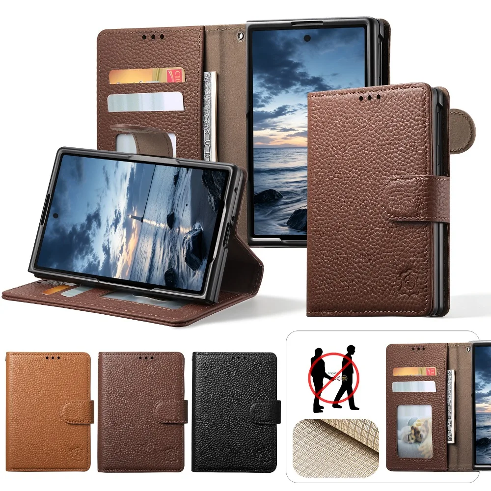 Classic Solid Color Leather Magnetic Flip Phone Cover for iPhone Duo with Built-in Wallet Pocket & Card Slots
