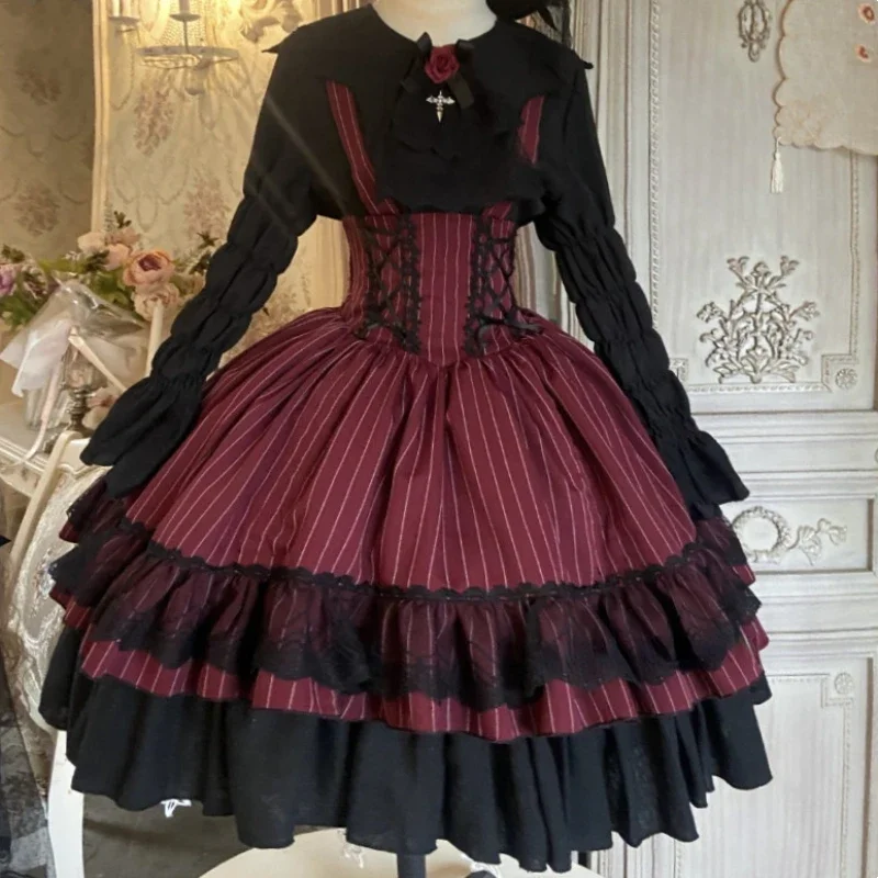 Wiktoriańska sukienka Gothic Lolita damska elegancka róża koszula na Halloween wełniana narzutka sukienka damska w stylu Harajuku Y2k