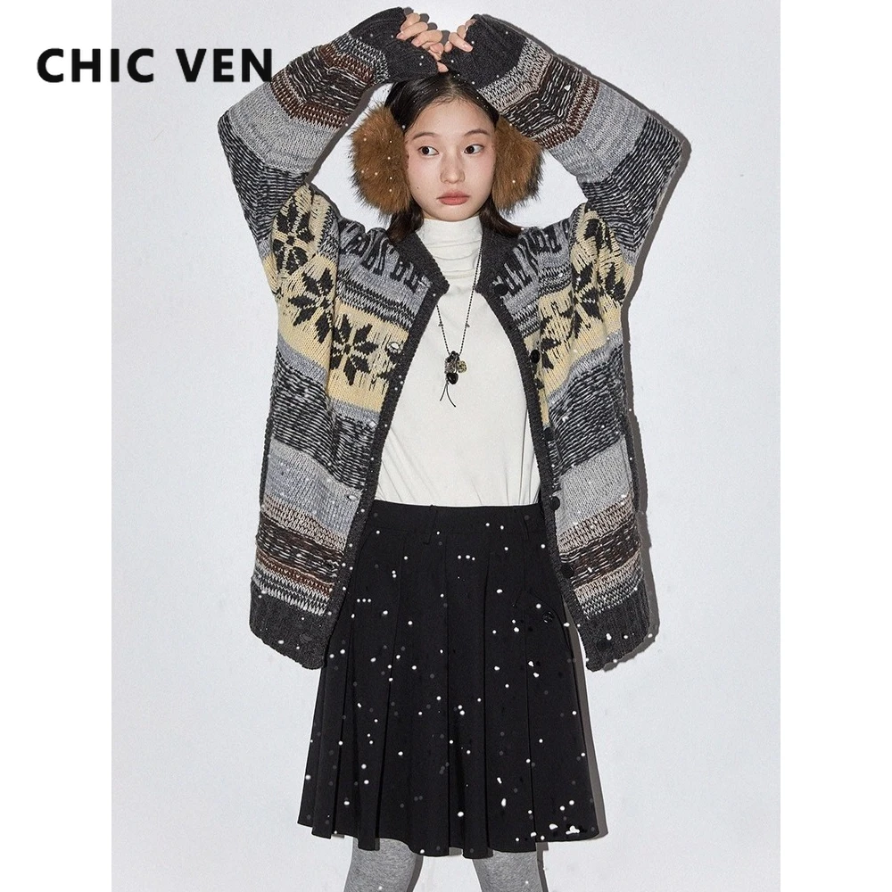 

CHIC VEN модные женские свитера свободные повседневные новые жаккардовые кардиганы однобортные женские вязаные джемперы осень-зима 2025