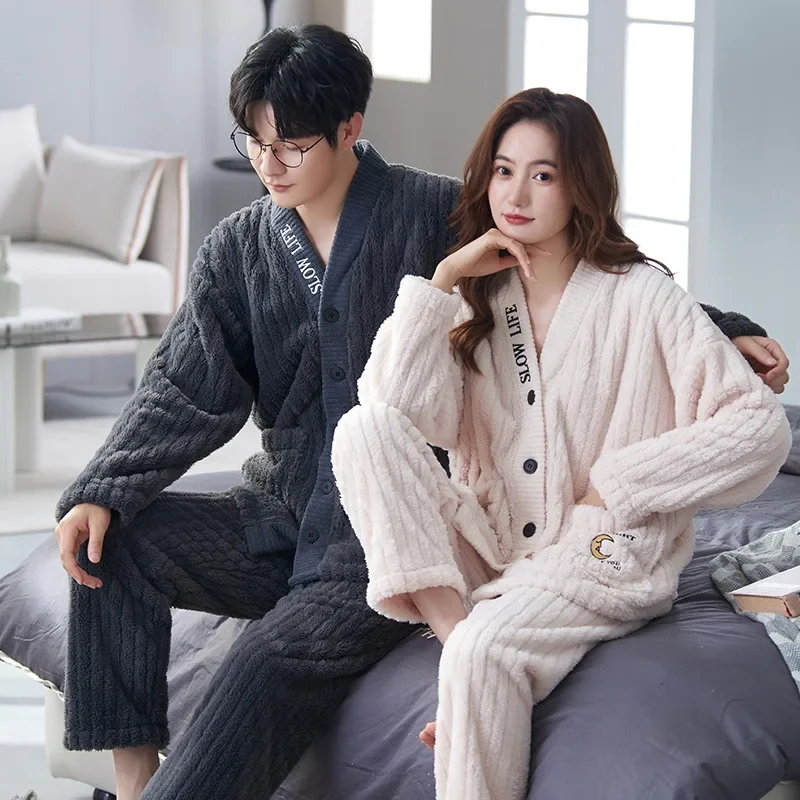 Sleepwear Men Pajamas Women Pajama Sets Couple Pajamas Autumn Winter Warm Flannel Big Size Loungewear Nightwear Kawaii Clothing
