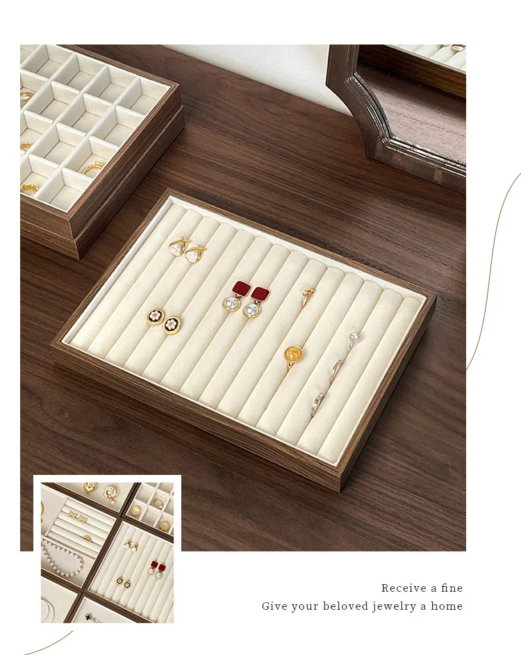High-end Walnut Pattern Jewelry Tray Large Capacity Multi-grid Ring Necklace Stud Earrings Jewelry Storage Display Tray
