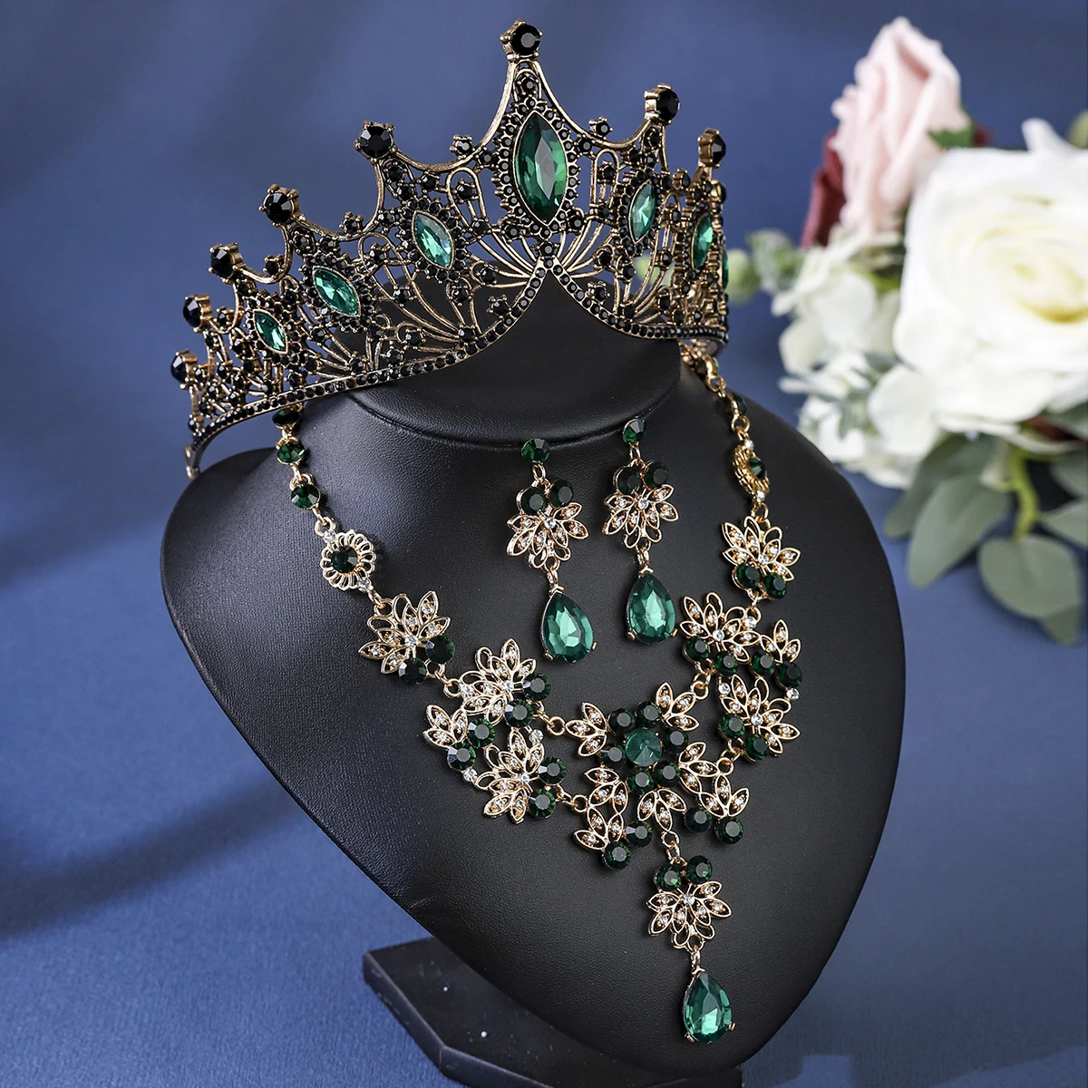 Aksesori perhiasan pernikahan pengantin desain elegan kalung dan Anting Set perhiasan pengantin tetesan air kristal berlian imitasi mewah