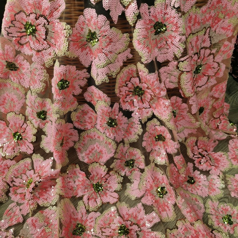 

Colorful Sequin Embroidered Lace Fabric for Wedding Dress Designer High Quality Material By The Yard