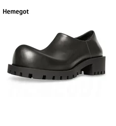 Mens Thick Platform Formal Shoes Round Toe Slip On Genuine Leather Casual Shoes Casual Party Men Shoes Large Size 39-46